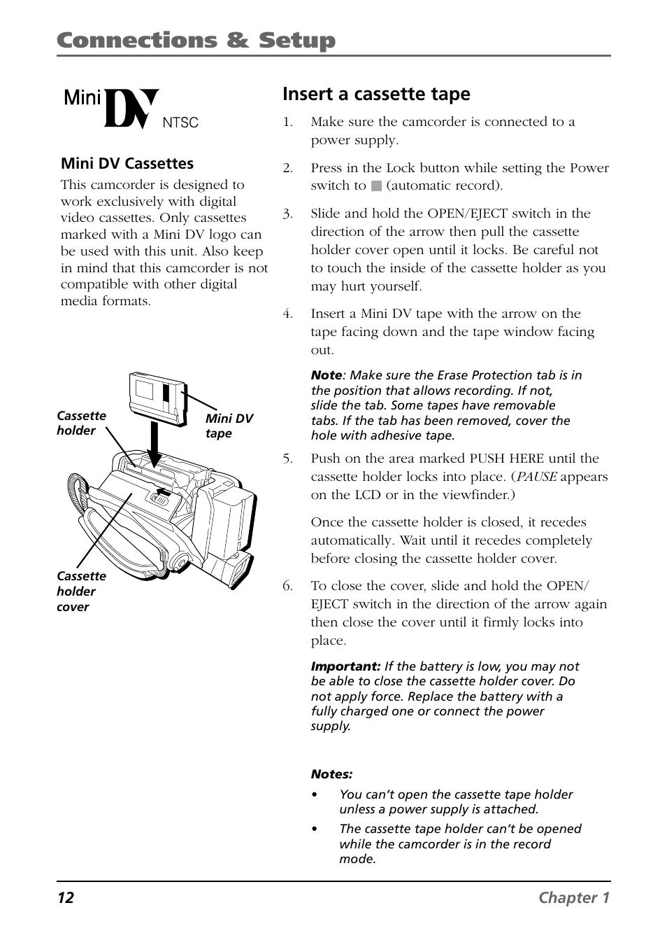 Connections & setup, Insert a cassette tape | RCA CC9360 User Manual | Page 14 / 108