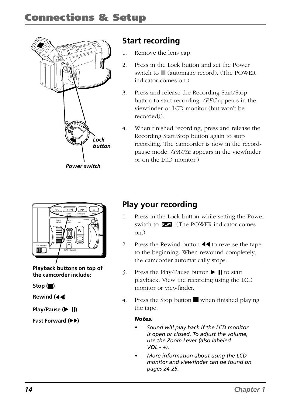 Connections & setup, Start recording, Play your recording | 14 chapter 1 | RCA CC9360 User Manual | Page 16 / 108