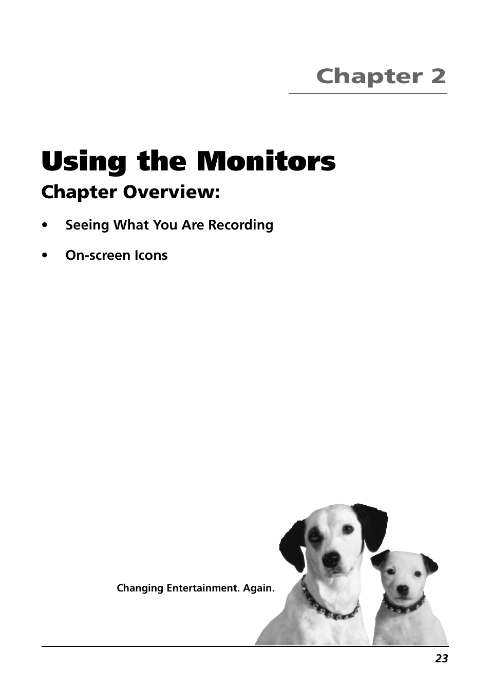 Using the monitors, Chapter 2, Chapter overview | RCA CC9360 User Manual | Page 25 / 108