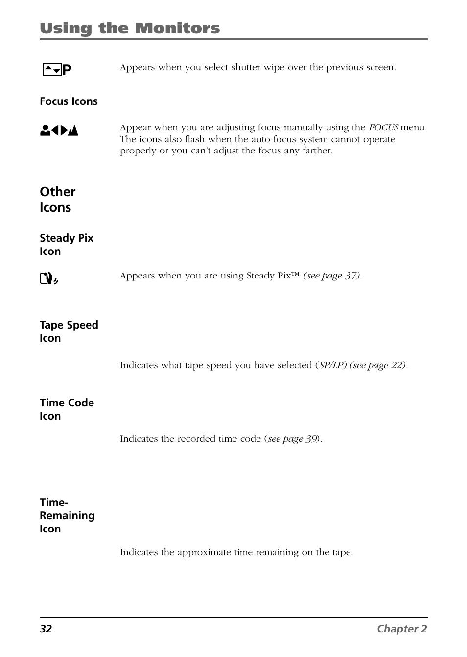 Using the monitors, Other icons | RCA CC9360 User Manual | Page 34 / 108