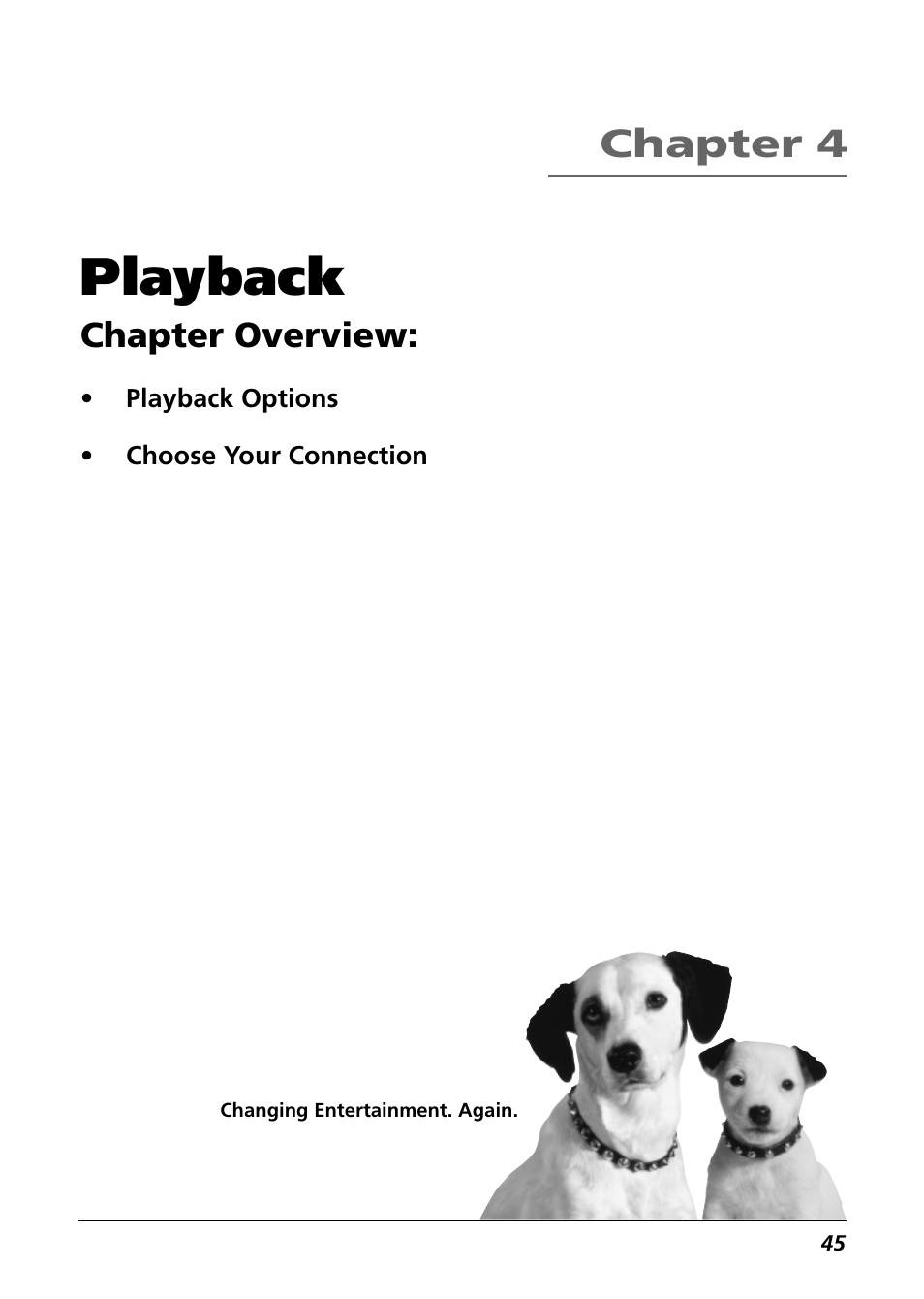 Playback, Chapter 4, Chapter overview | RCA CC9360 User Manual | Page 47 / 108