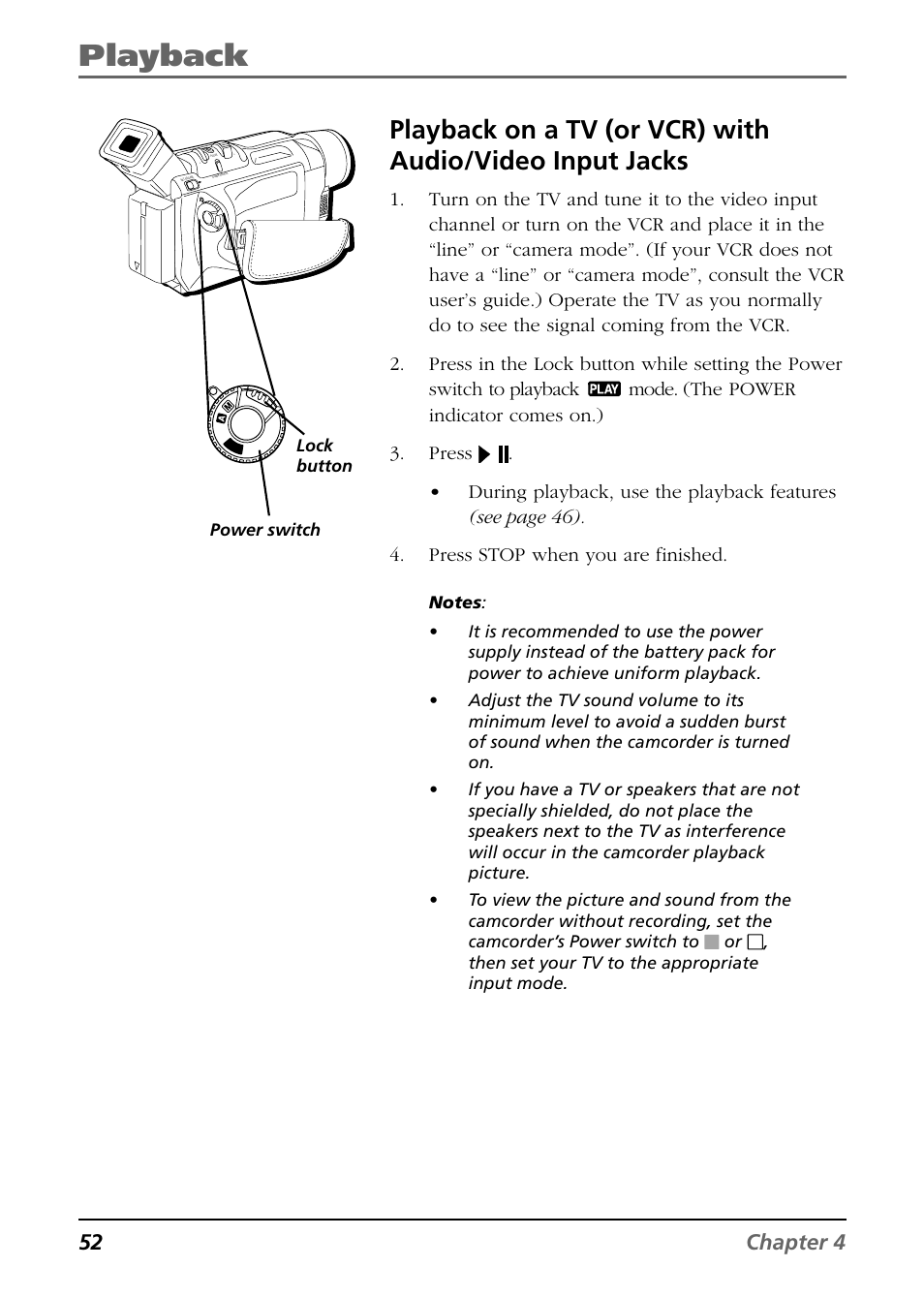 Playback, 52 chapter 4 | RCA CC9360 User Manual | Page 54 / 108