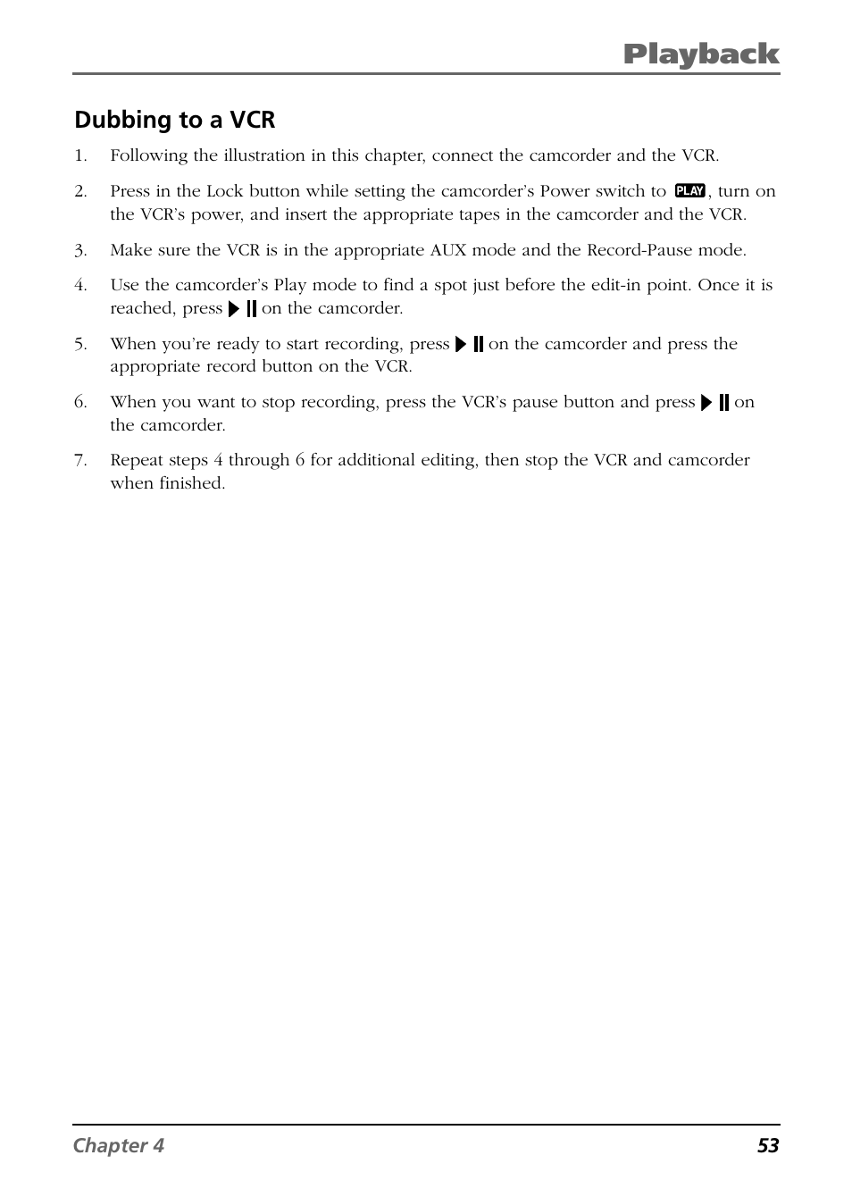 Playback, Dubbing to a vcr | RCA CC9360 User Manual | Page 55 / 108