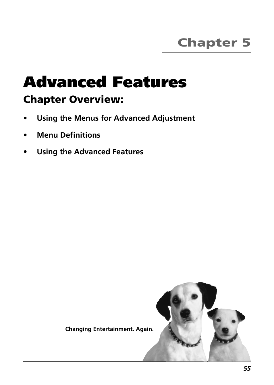 Advanced features, Chapter 5, Chapter overview | RCA CC9360 User Manual | Page 57 / 108