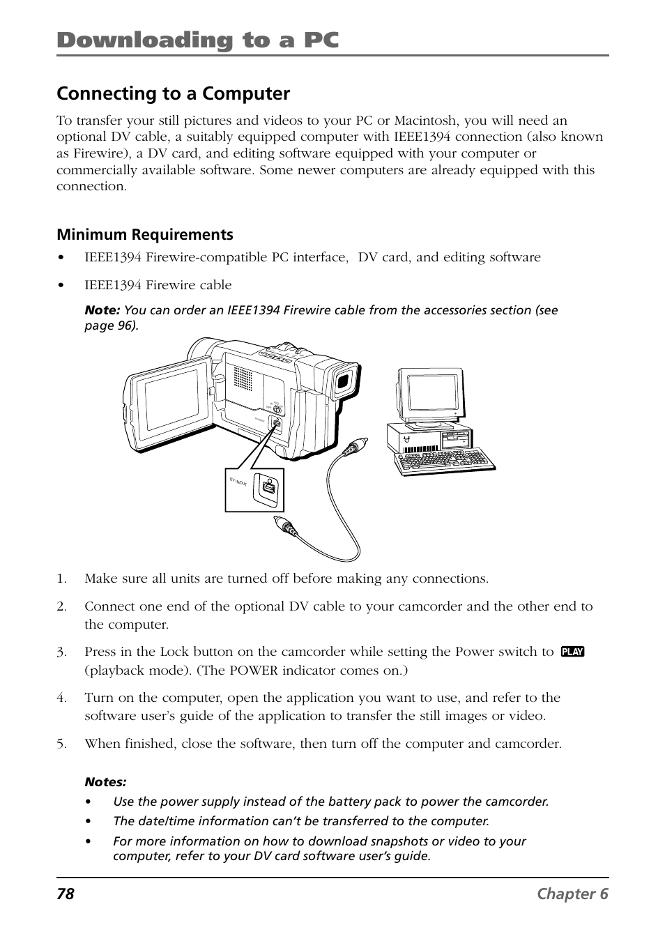 Downloading to a pc, Connecting to a computer, 78 chapter 6 | Minimum requirements | RCA CC9360 User Manual | Page 80 / 108