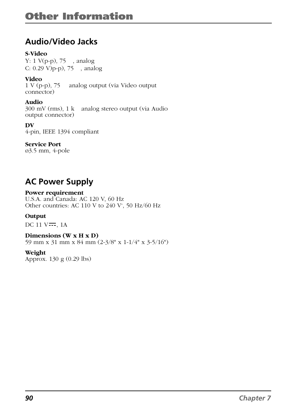 Other information, Audio/video jacks, Ac power supply | RCA CC9360 User Manual | Page 92 / 108