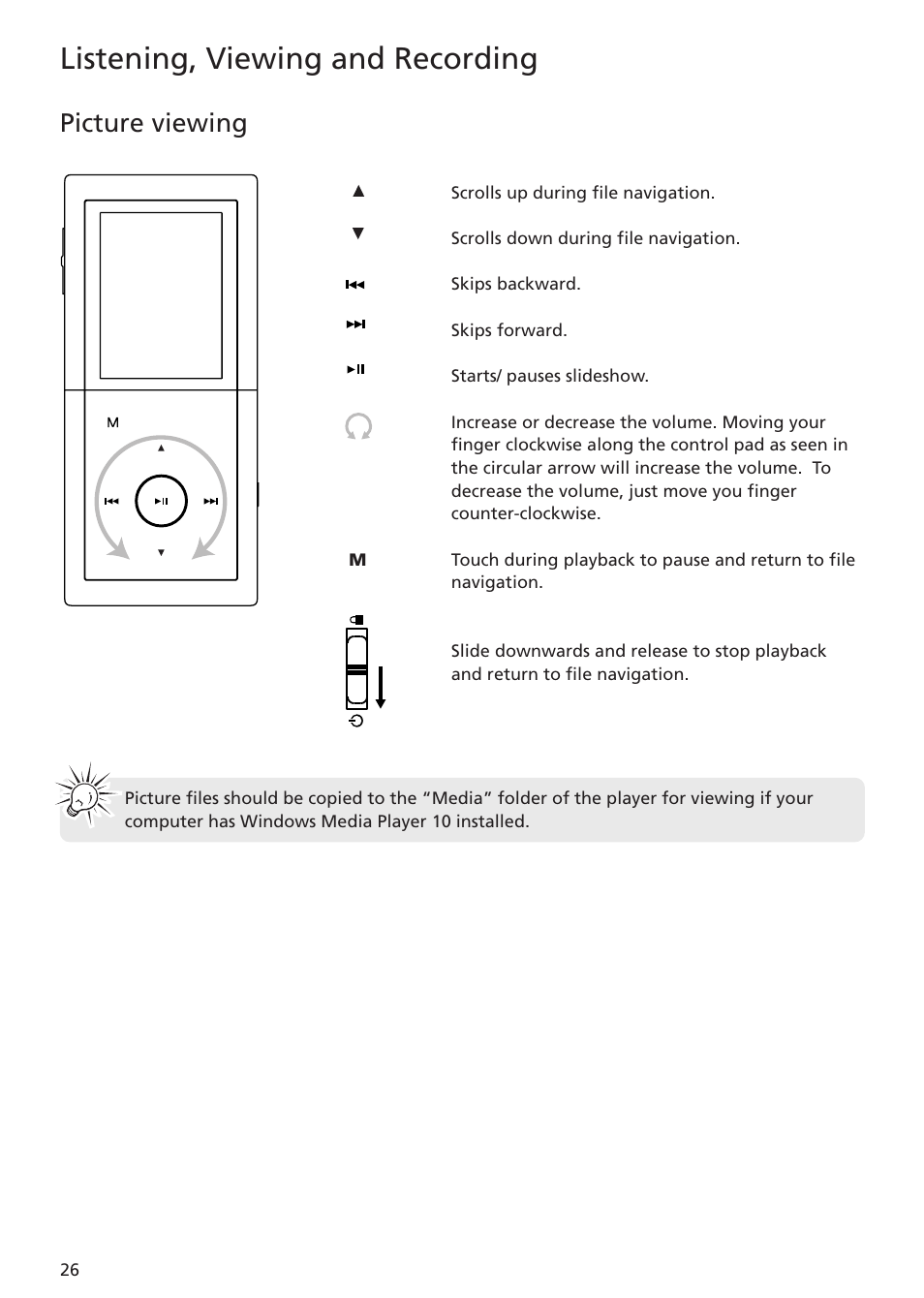 Picture viewing, Listening, viewing and recording | RCA MC5104 User Manual | Page 26 / 45