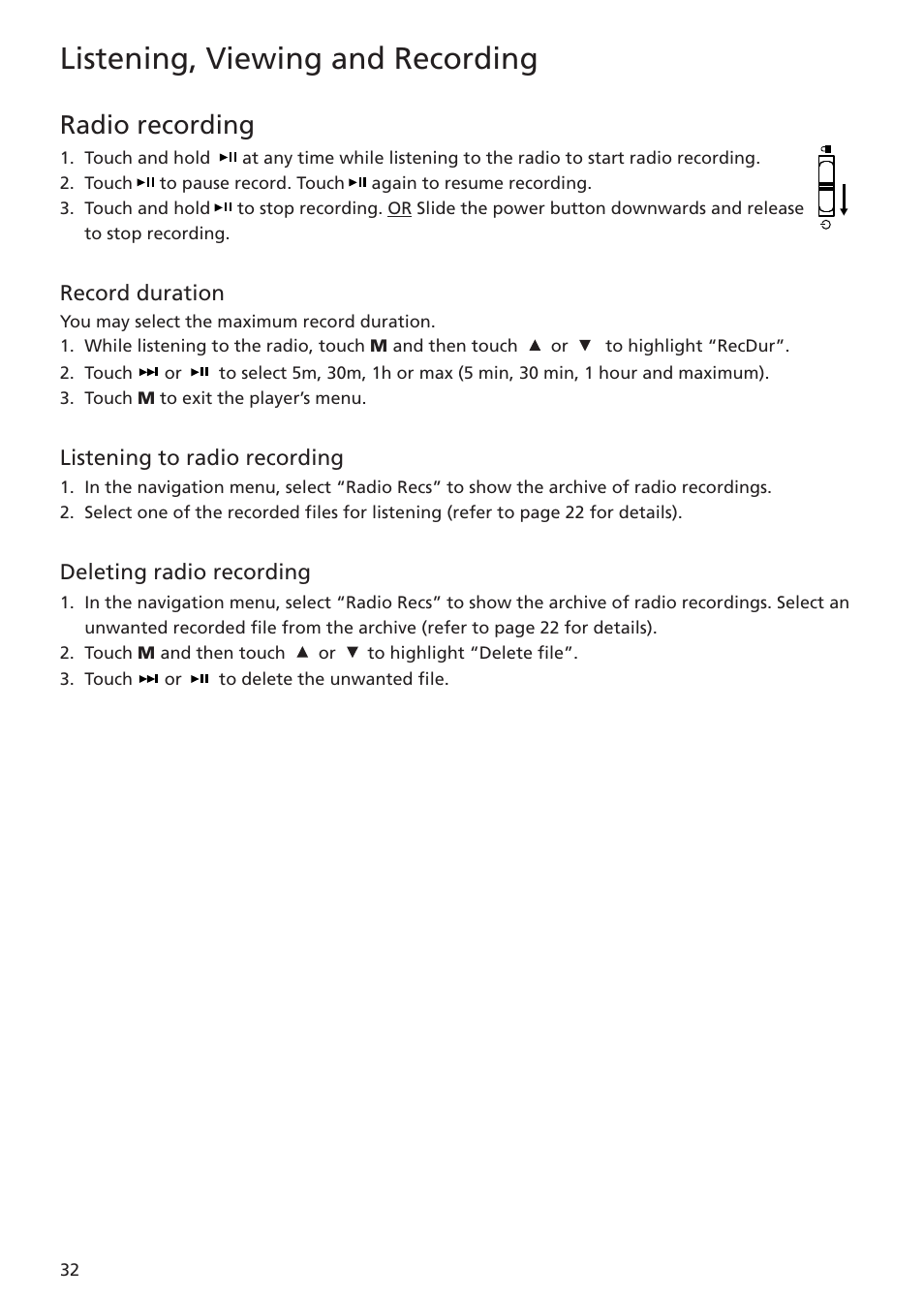 Radio recording, Listening, viewing and recording | RCA MC5104 User Manual | Page 32 / 45