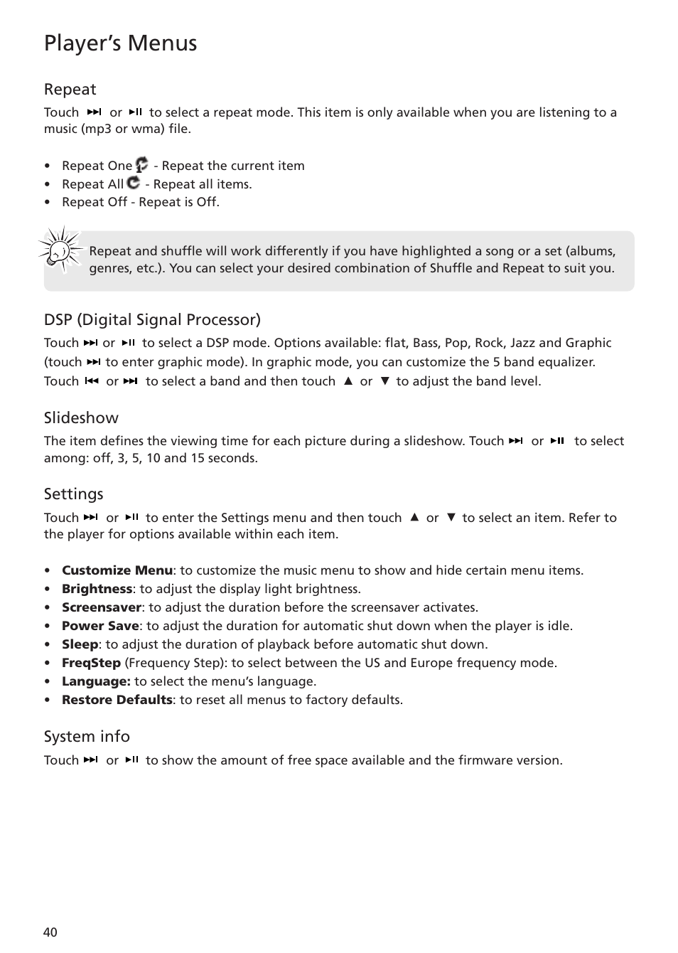Player’s menus | RCA MC5104 User Manual | Page 40 / 45