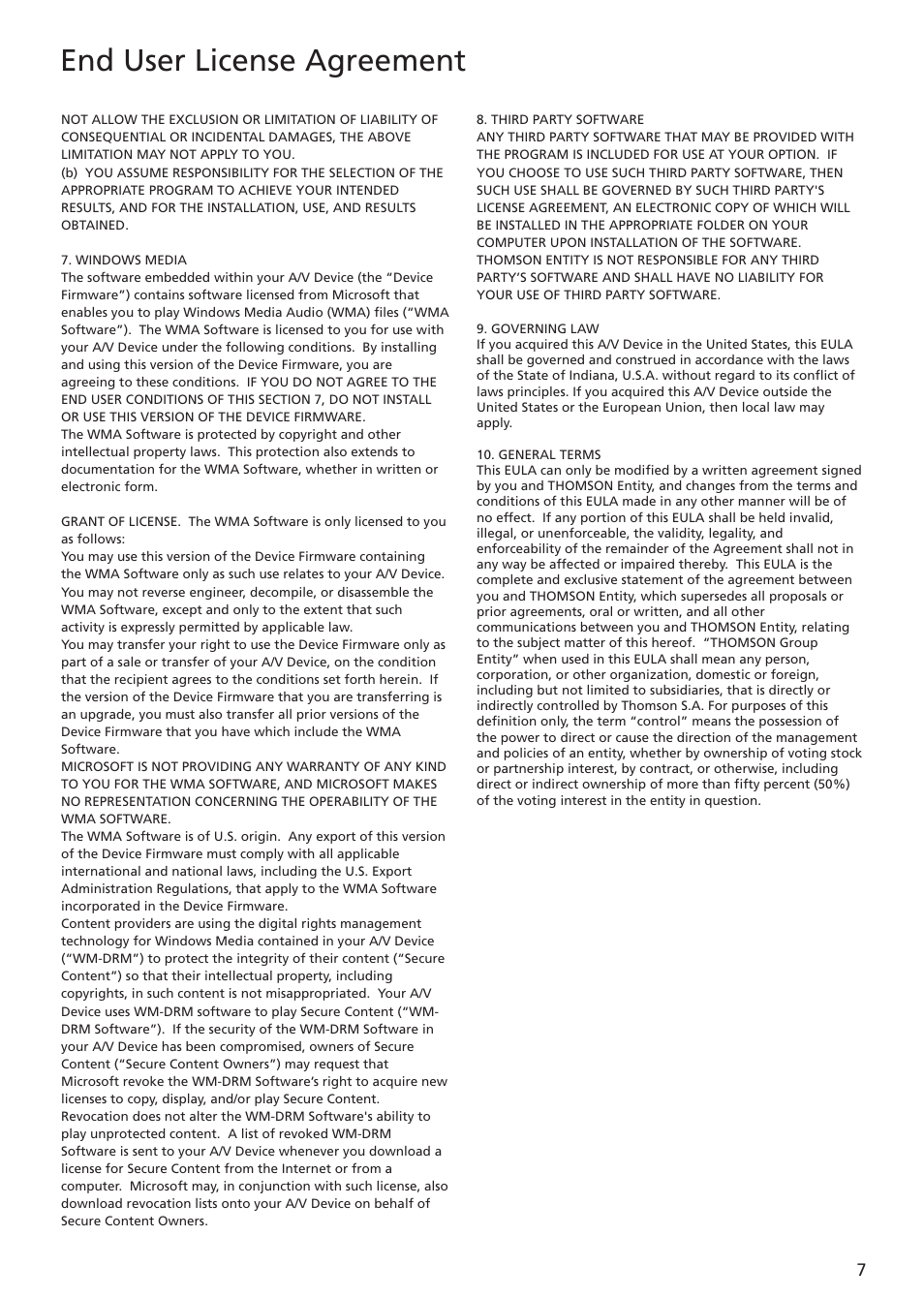 End user license agreement | RCA MC5104 User Manual | Page 7 / 45