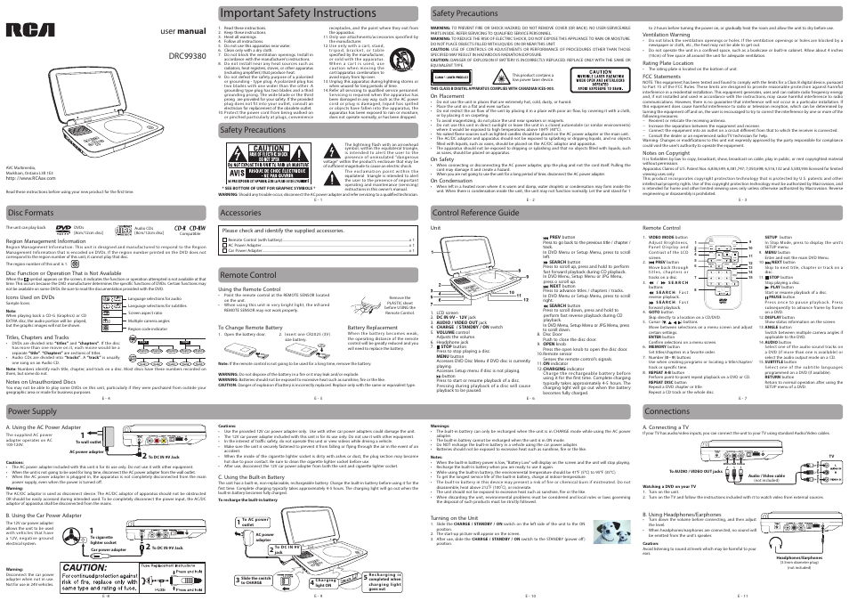 RCA DRC99380 User Manual | 2 pages
