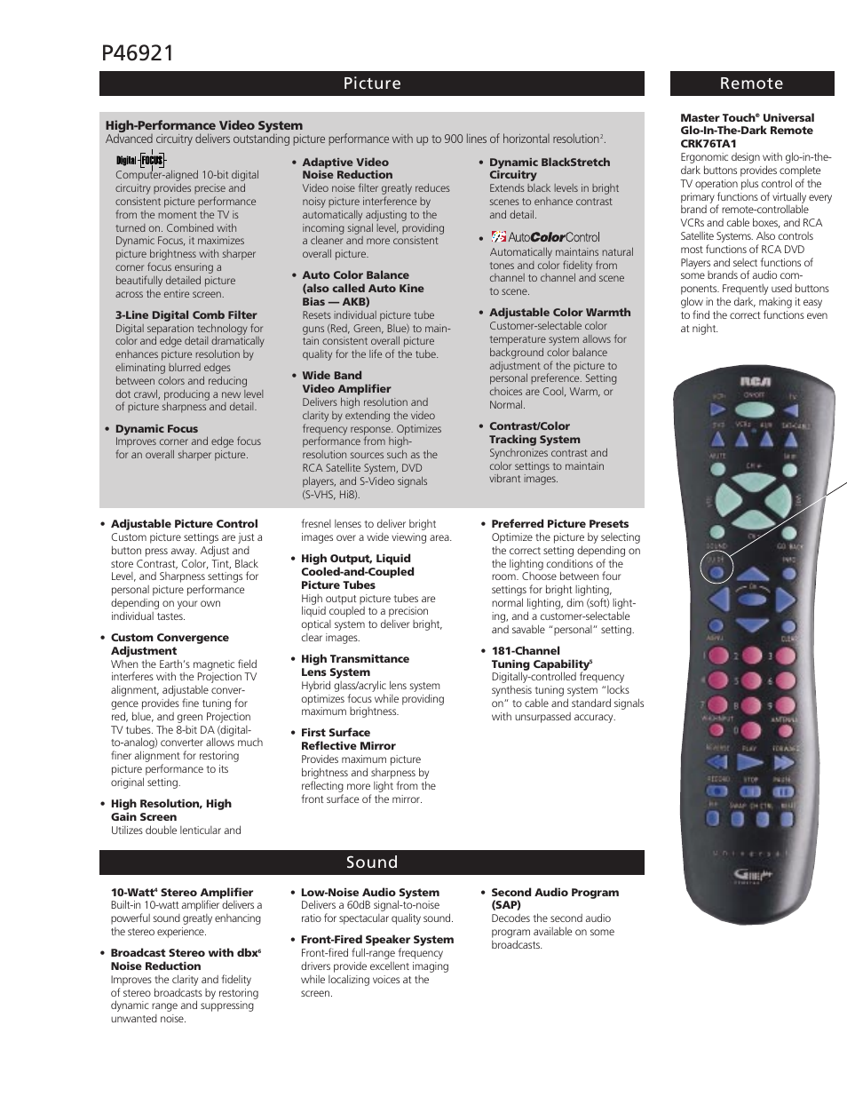 Picture remote sound | RCA P46921 User Manual | Page 2 / 4