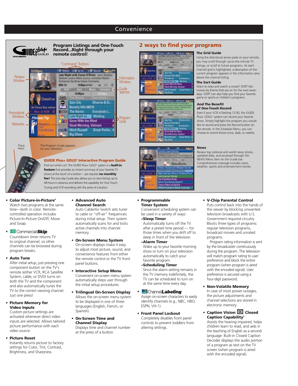 Convenience, 2 ways to find your programs | RCA P46921 User Manual | Page 3 / 4