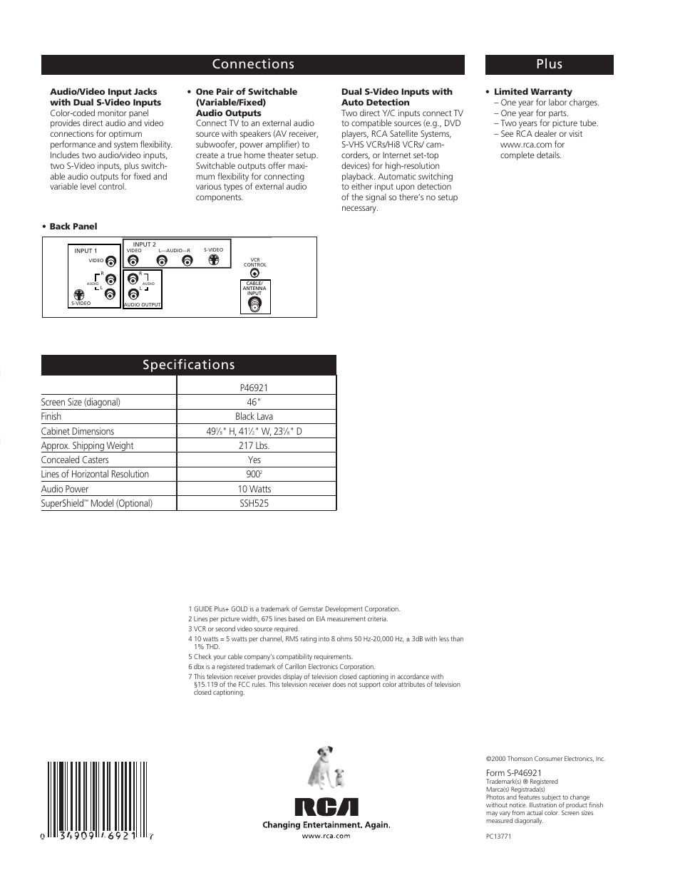 Te levi s io n | RCA P46921 User Manual | Page 4 / 4