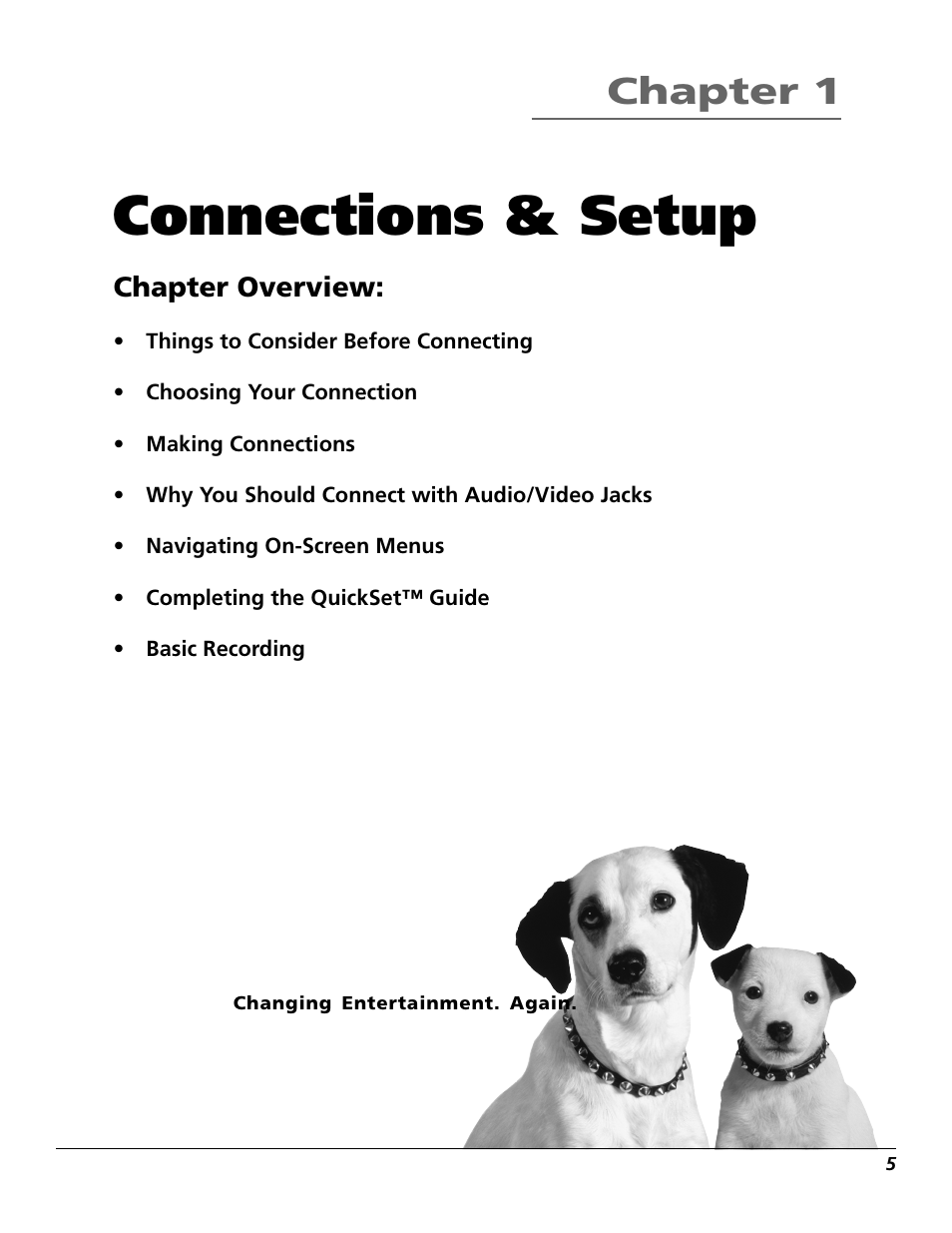 Connections & setup, Chapter 1, Chapter overview | RCA VR355/VR545 User Manual | Page 7 / 56