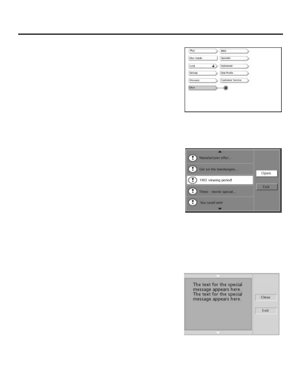 Viewing a specials message, All about divx | RCA RC5231Z User Manual | Page 40 / 96