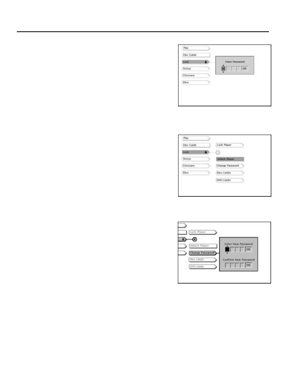To unlock the player, How to change your password, Using the features in the menu system | RCA RC5231Z User Manual | Page 53 / 96