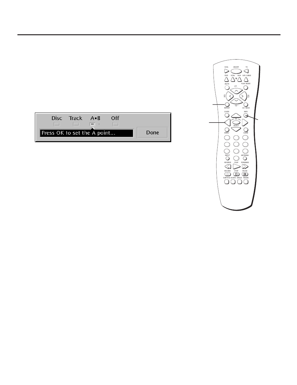 Playing audio cds, A•b repeat deserves some extra instruction, Arrow buttons info button | RCA RC5231Z User Manual | Page 71 / 96