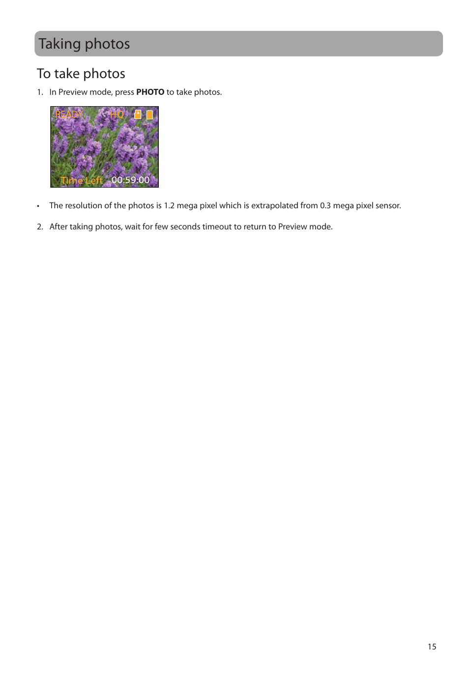 Taking photos, To take photos | RCA EZ1000 User Manual | Page 16 / 29