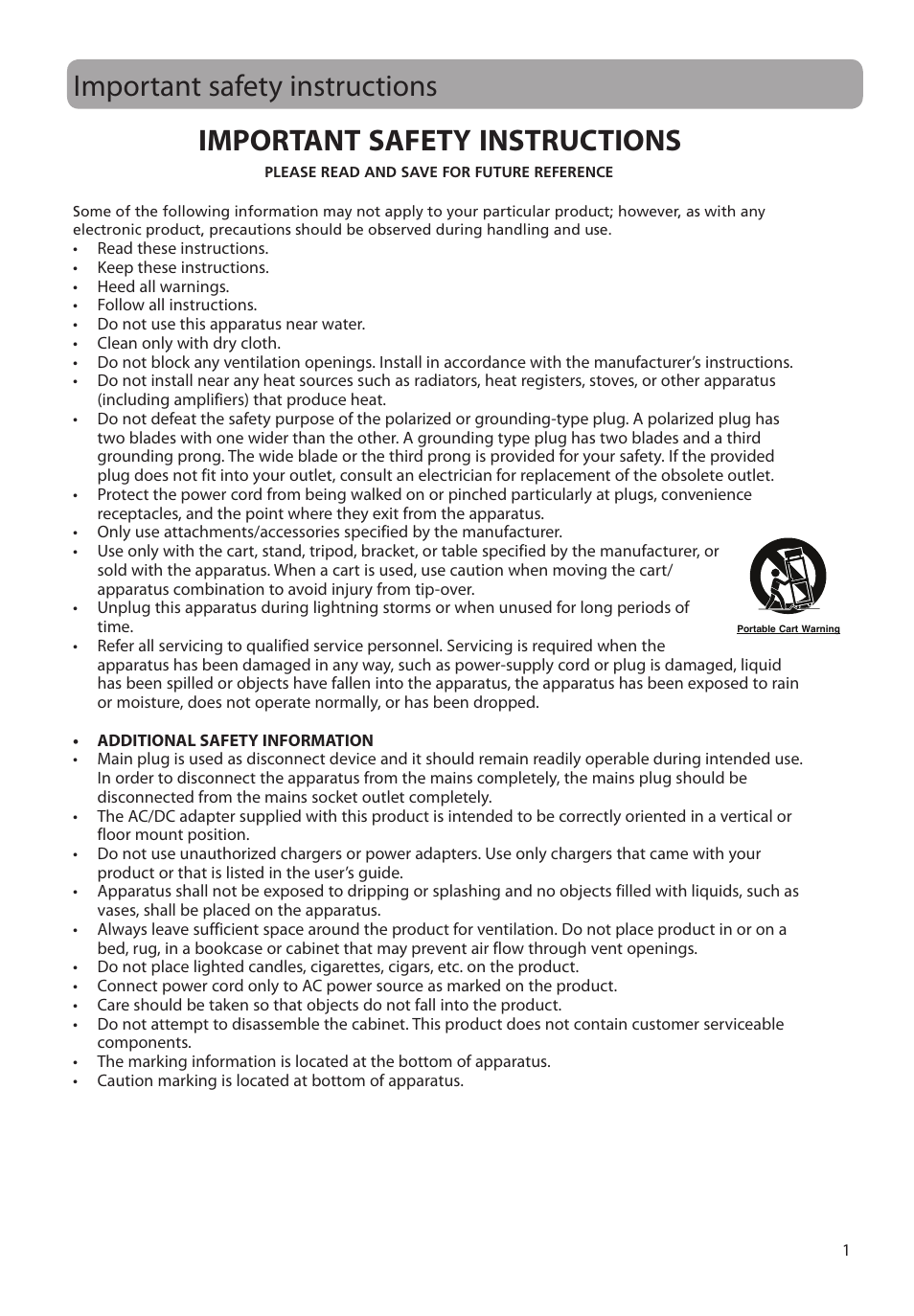 Important safety instructions | RCA EZ1000 User Manual | Page 2 / 29