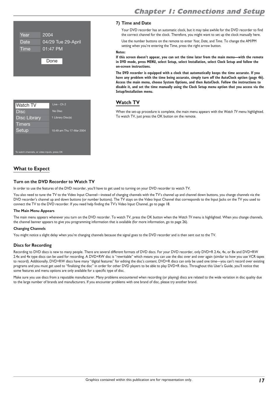 Chapter 1: connections and setup, Watch tv, What to expect | RCA DRC8040N User Manual | Page 19 / 64