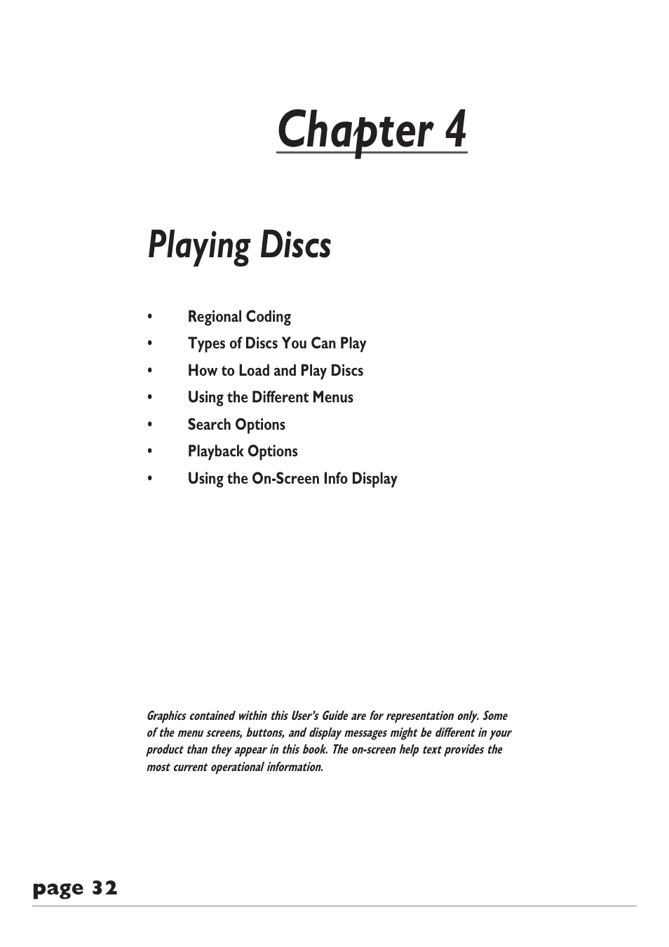 Chapter 4, Playing discs | RCA DRC8040N User Manual | Page 34 / 64