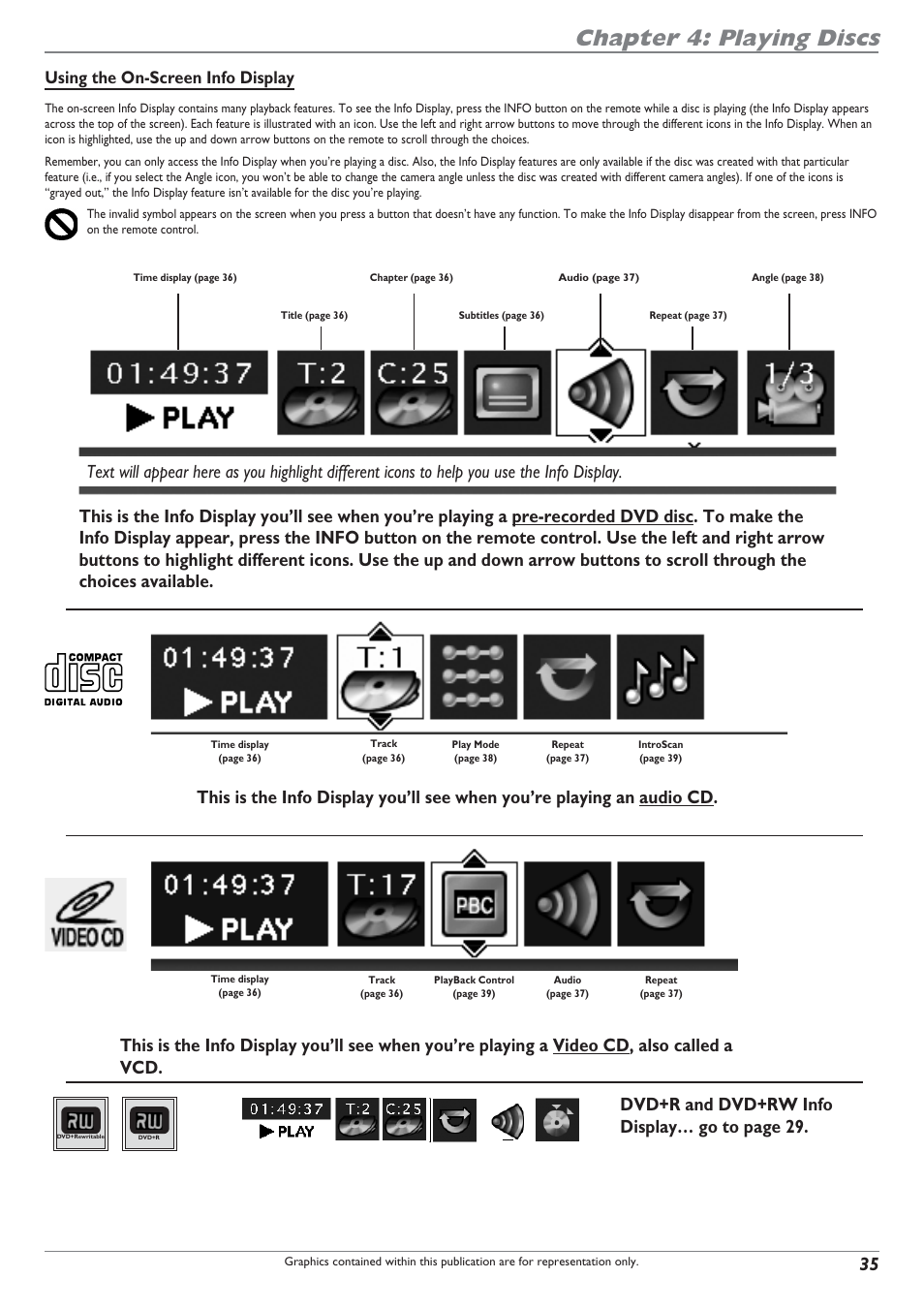 Chapter 4: playing discs, Using the on-screen info display | RCA DRC8040N User Manual | Page 37 / 64