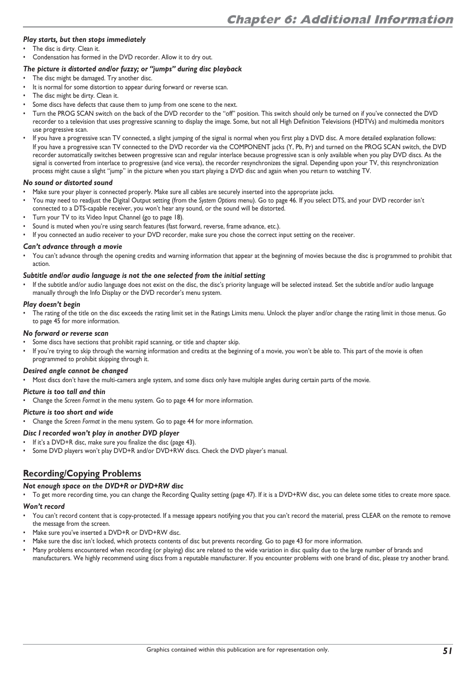 Chapter 6: additional information, Recording/copying problems | RCA DRC8040N User Manual | Page 53 / 64
