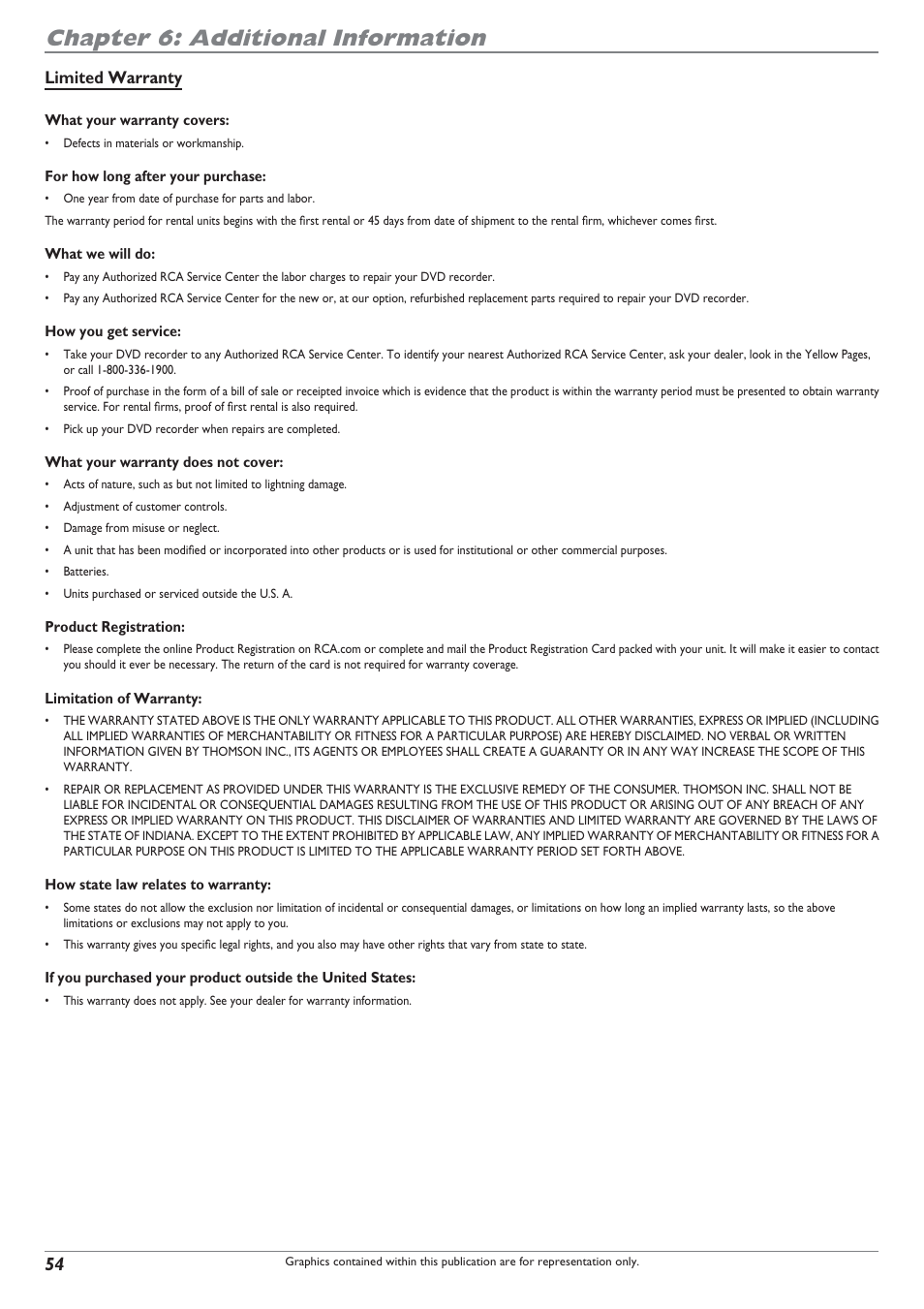 Chapter 6: additional information, Limited warranty | RCA DRC8040N User Manual | Page 56 / 64