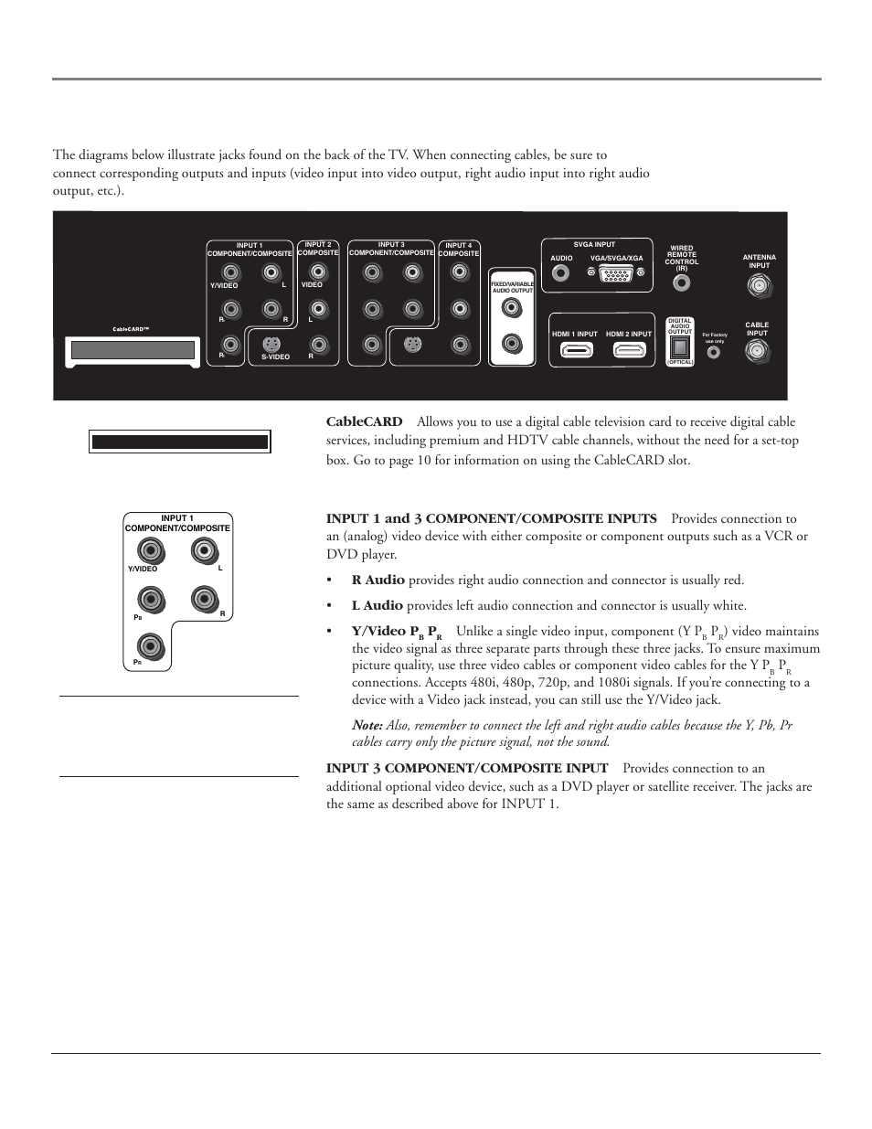 Connections & setup, Explanation of jacks, 22 chapter 1 | Unlike a single video input, component (y p | RCA HDLP50 User Manual | Page 24 / 80