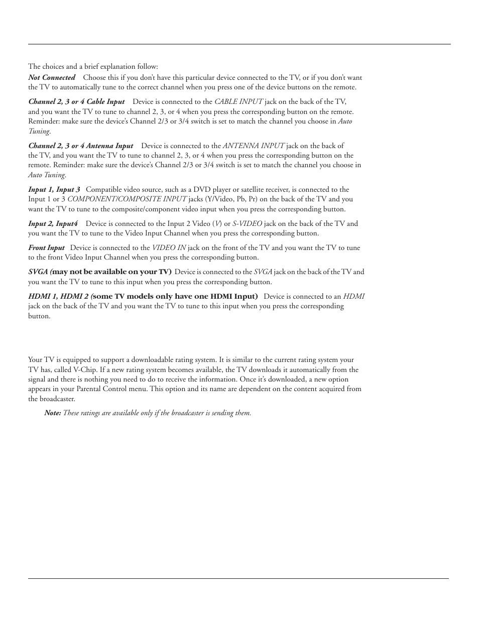Using the tv’s features, Future downloadable ratings | RCA HDLP50 User Manual | Page 48 / 80