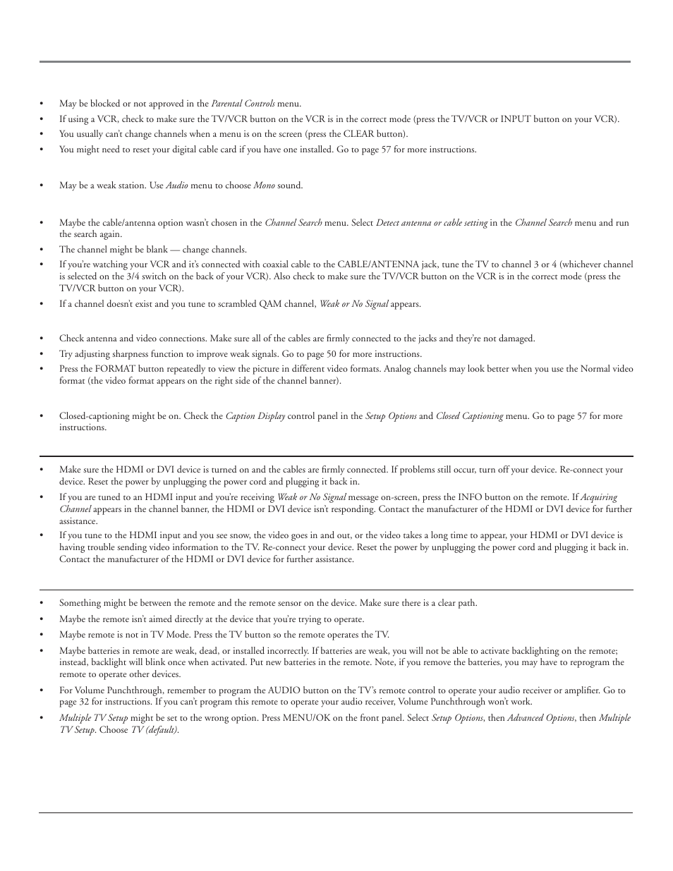 Other information, Problems with hdmi connection, The remote control doesn’t work | RCA HDLP50 User Manual | Page 67 / 80