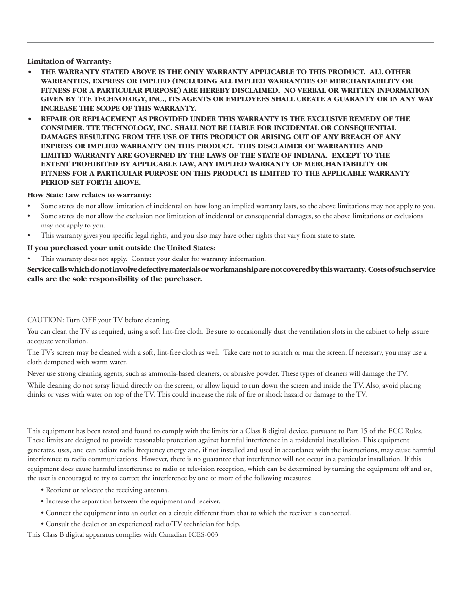 Other information, Care and cleaning, Fcc information | RCA HDLP50 User Manual | Page 75 / 80