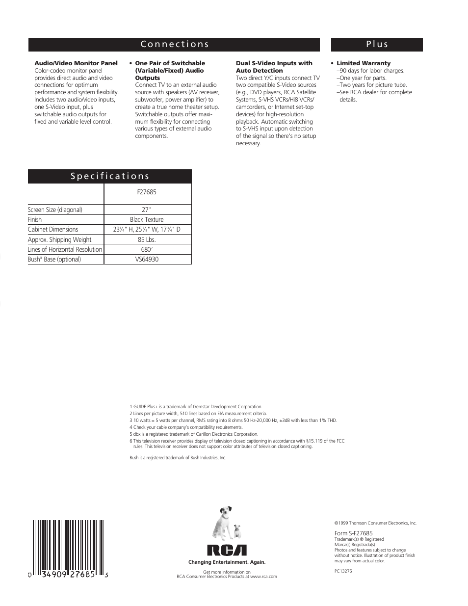 Te levi s io n | RCA F27685 User Manual | Page 4 / 4