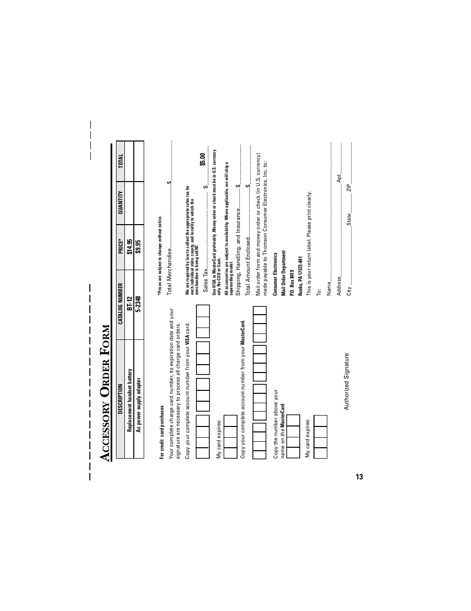 Ccessor y, Rder | RCA 2-9680 User Manual | Page 15 / 18