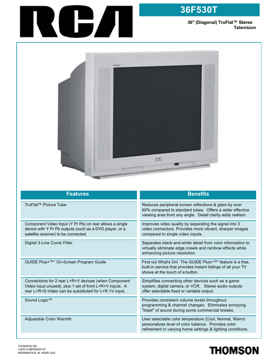 RCA TruFlat 36F530T User Manual | 2 pages