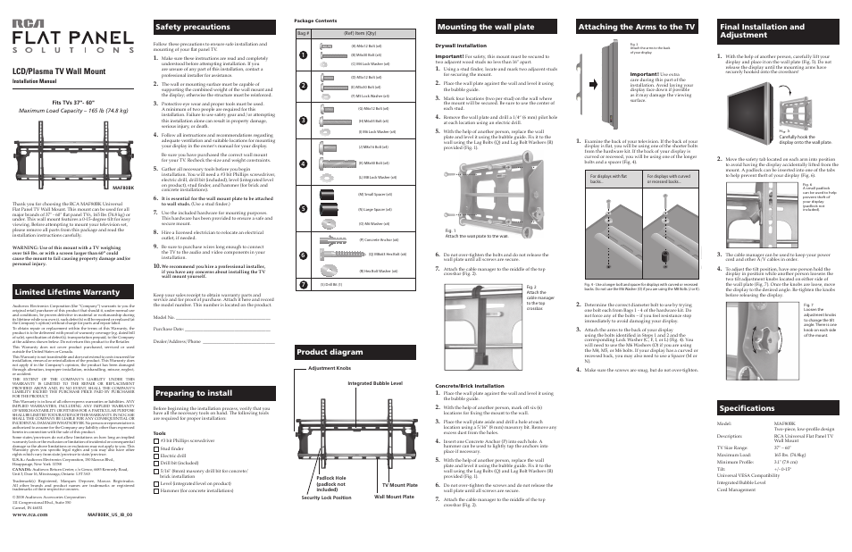 RCA MAF80BK User Manual | 2 pages