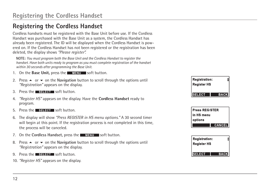 Registering the cordless handset | RCA VISYS H5450 User Manual | Page 12 / 76