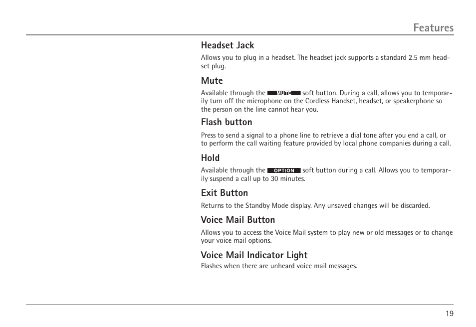 Features | RCA VISYS H5450 User Manual | Page 19 / 76