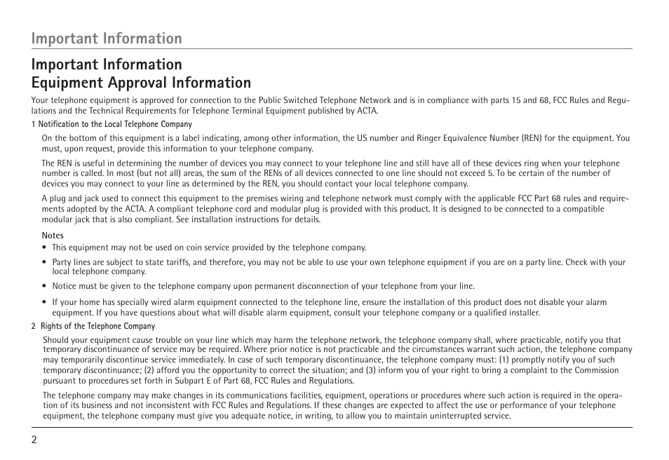 Important information | RCA VISYS H5450 User Manual | Page 2 / 76
