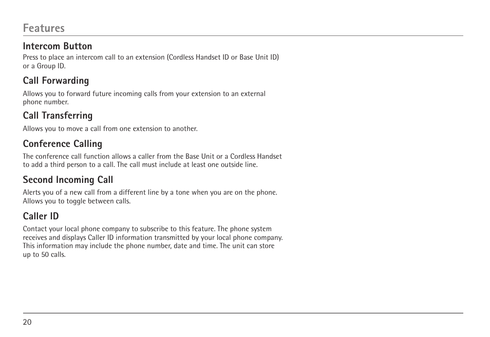 Features | RCA VISYS H5450 User Manual | Page 20 / 76