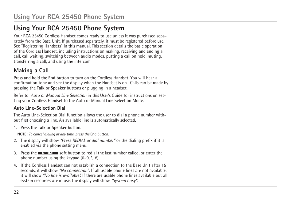 Making a call | RCA VISYS H5450 User Manual | Page 22 / 76