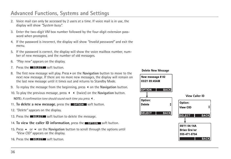 Advanced functions, systems and settings | RCA VISYS H5450 User Manual | Page 36 / 76