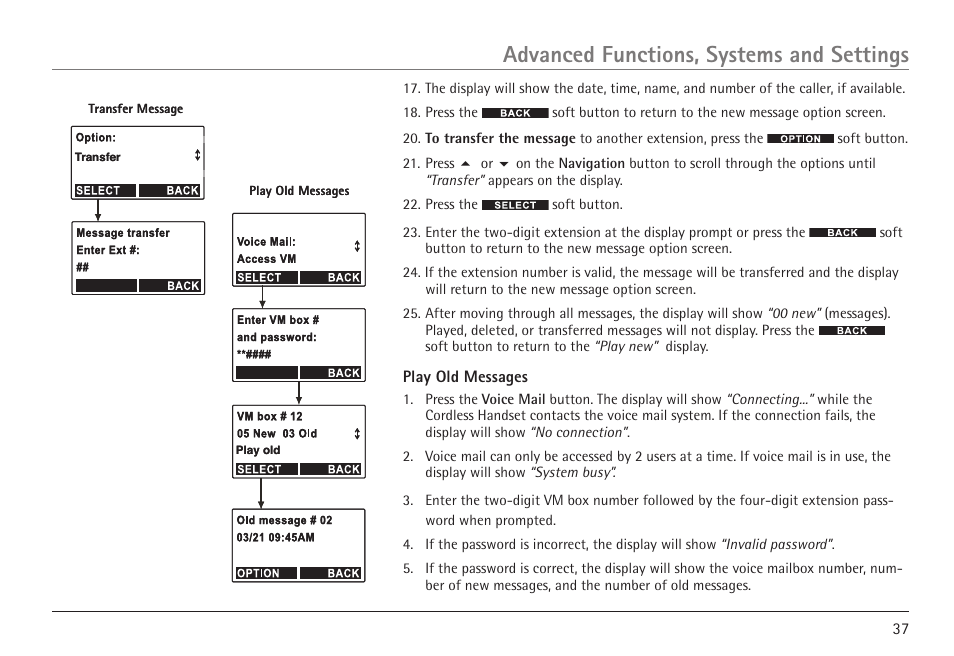 Advanced functions, systems and settings | RCA VISYS H5450 User Manual | Page 37 / 76