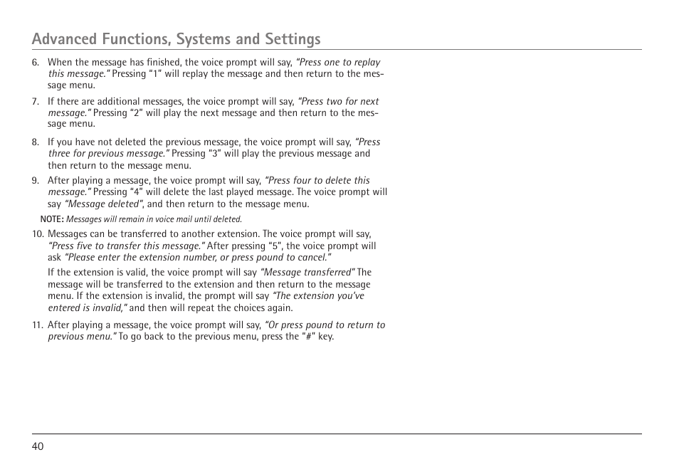 Advanced functions, systems and settings | RCA VISYS H5450 User Manual | Page 40 / 76
