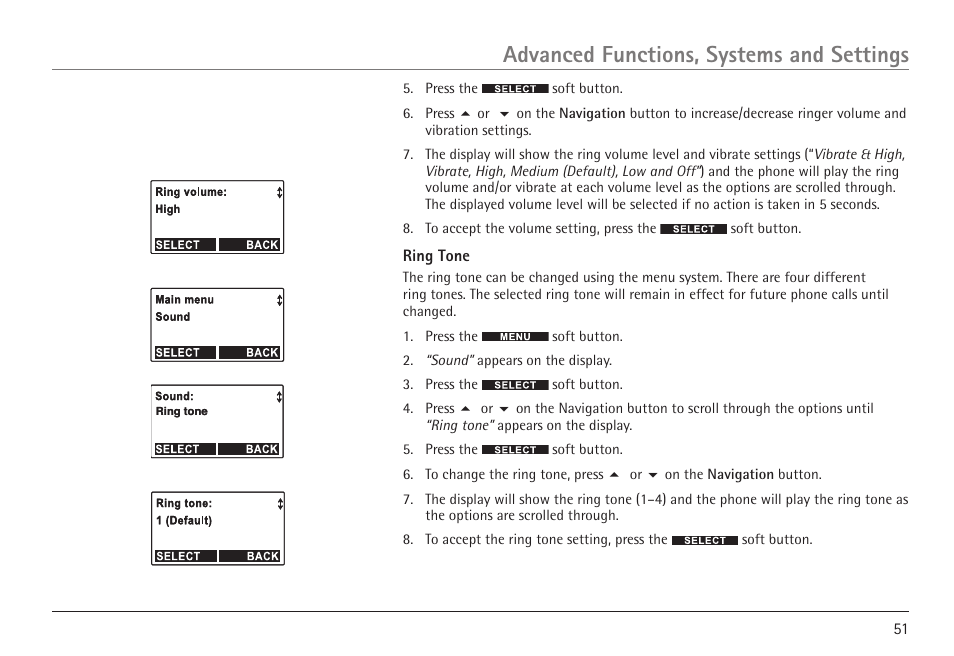 Advanced functions, systems and settings | RCA VISYS H5450 User Manual | Page 51 / 76