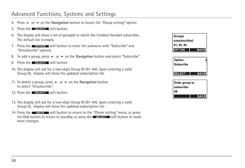 Advanced functions, systems and settings | RCA VISYS H5450 User Manual | Page 58 / 76