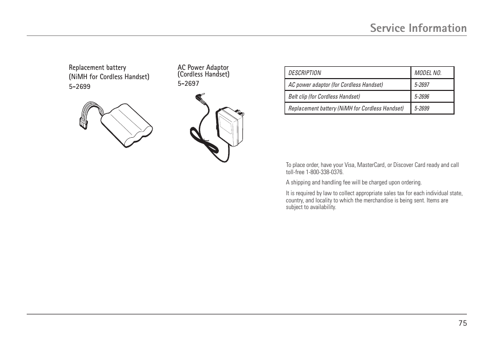 Service information | RCA VISYS H5450 User Manual | Page 75 / 76