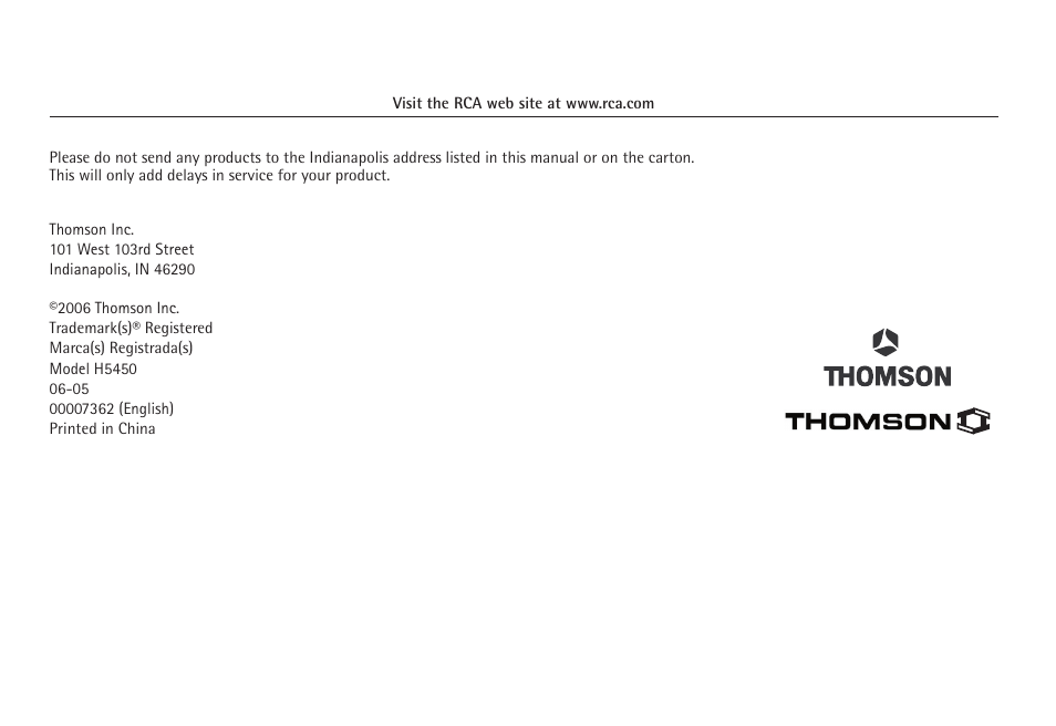 RCA VISYS H5450 User Manual | Page 76 / 76