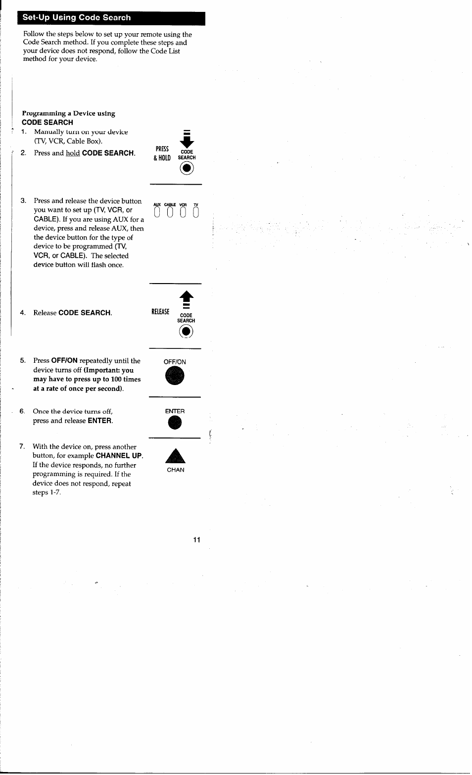 Set-up using code search | RCA RCU400R3 User Manual | Page 11 / 16